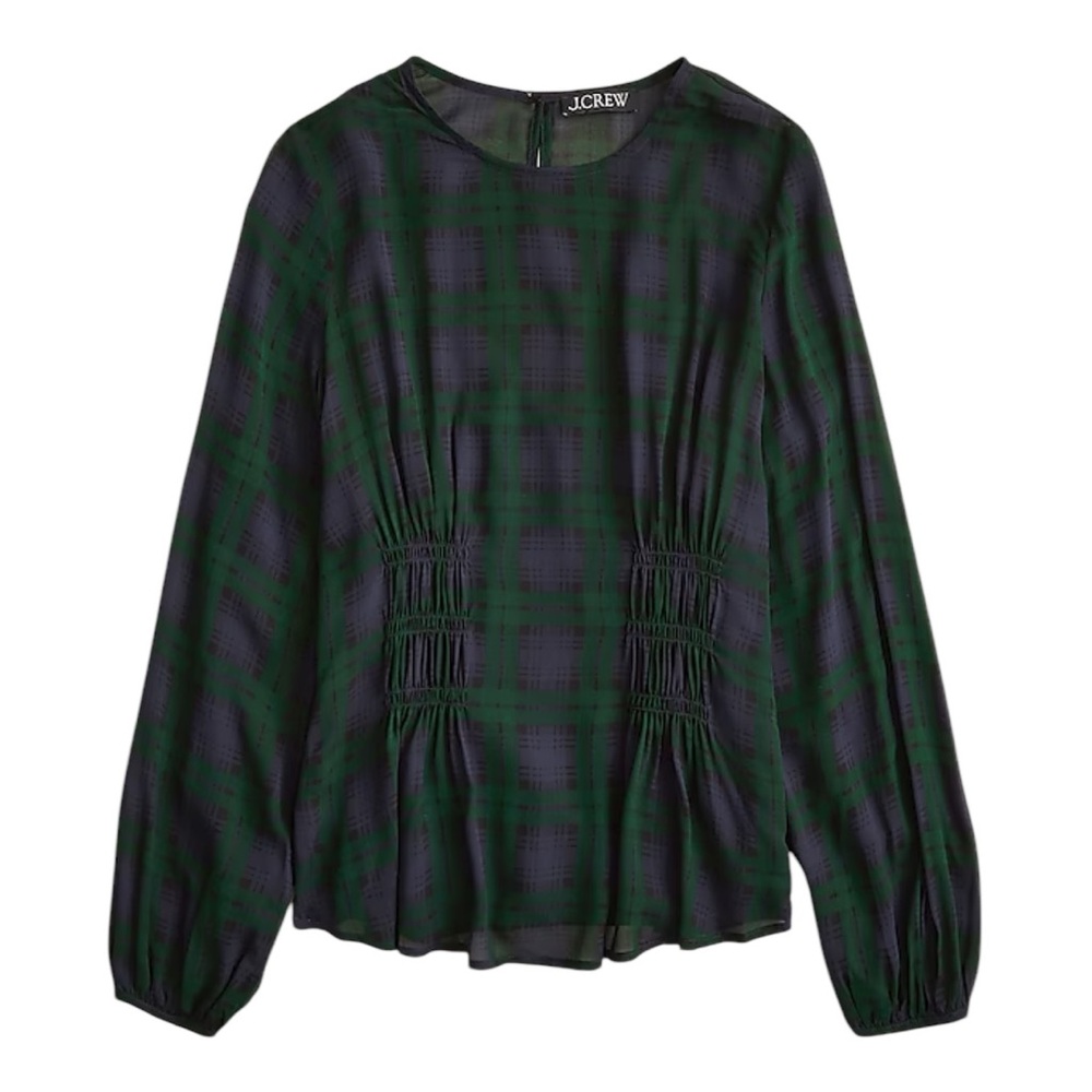 J.Crew Chiffon shirred-waist top in Black Watch tartan *Missing Cami